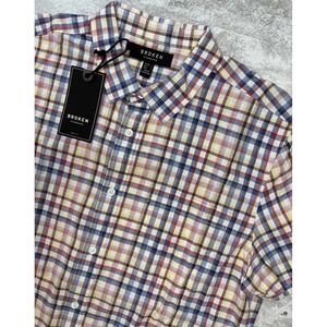 Broken Standard Shirt Mens Large Multi‎ Plaid Short Sleeve Button Down Cotton